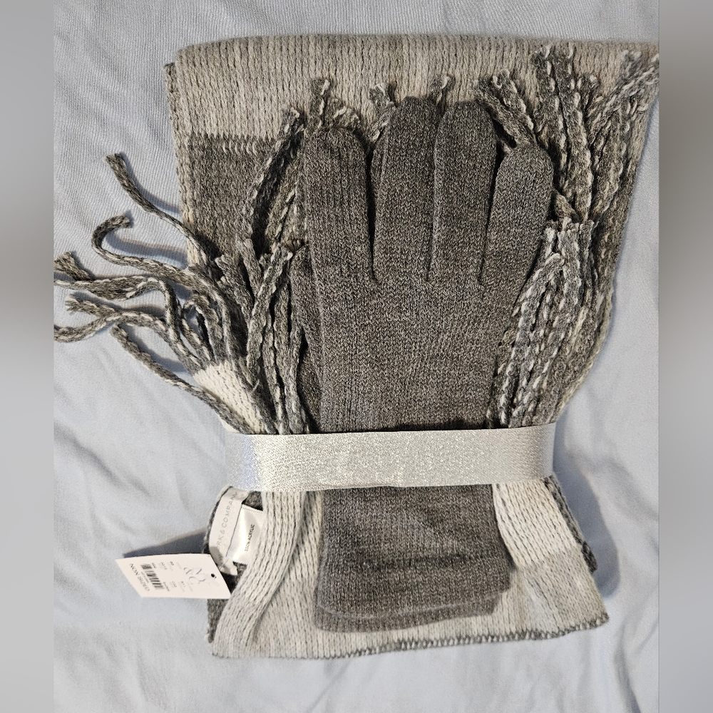 Women's Gray Knit Scarf and Glove Gift Set